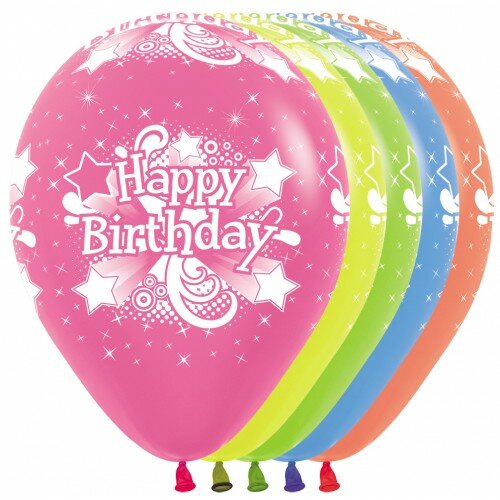 R12 - Happy Birthday - Neon Assortiment - Sempertex (25)