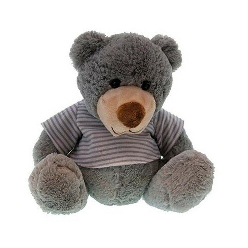 Knuffel teddybeer grijs met streepjes shirt