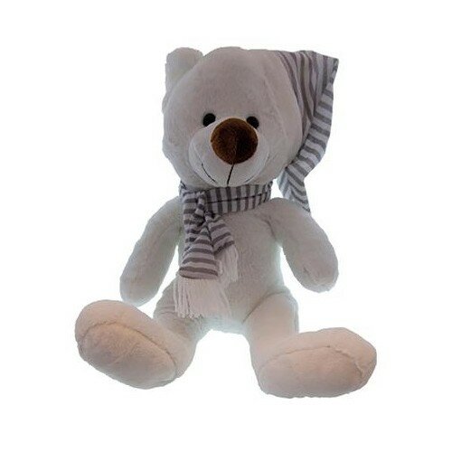 Knuffel teddybeer wit met muts en sjaal