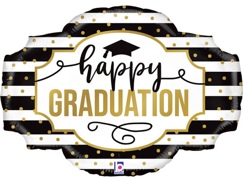 Happy Graduation - Black and White Stripes - 32 inch - Betallic