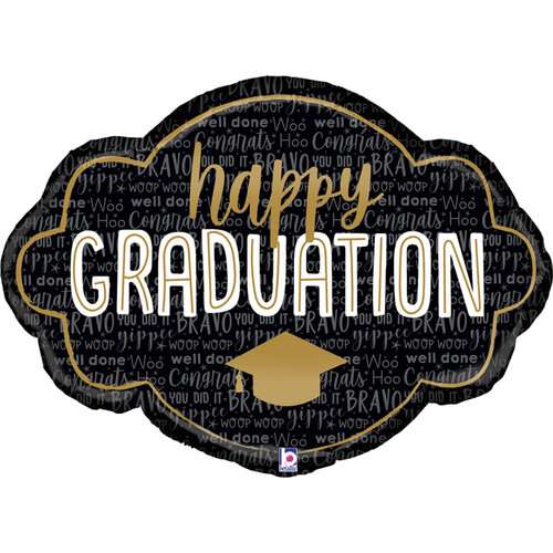 Happy Graduation - Black and Gold - 36 inch - Betallic