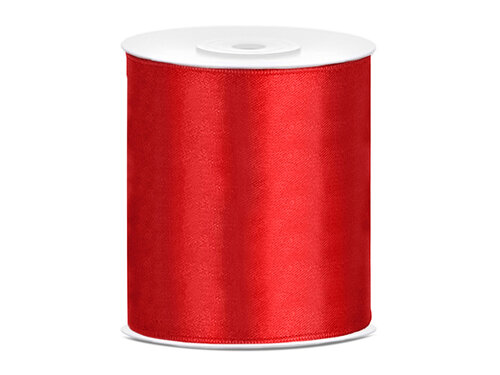 Satijn lint - rood - 100mm - Partydeco (1)