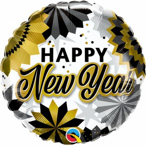 Black and gold fans - Happy New Year - 18 inch - Qualatex (1)